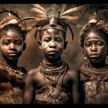 Wall art of African culture: tribal boys