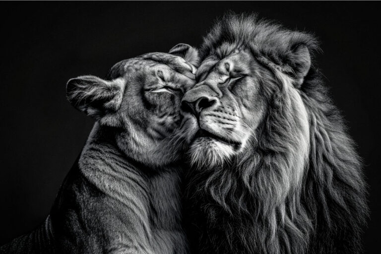 Plexiglass photo of lion couple