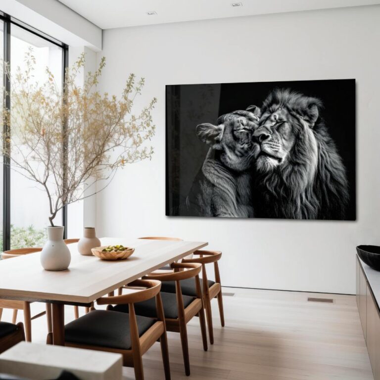 Plexiglass photo of lion couple