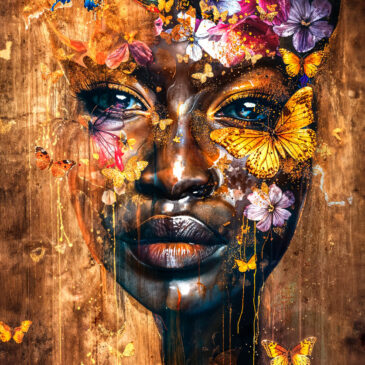 Art photo of African woman with butterflies