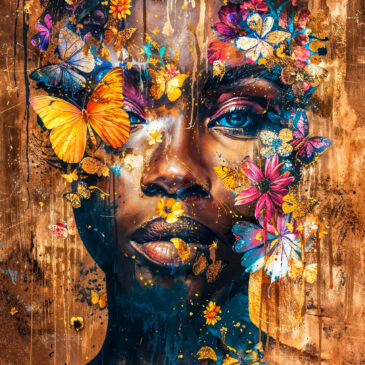 Peinture de femme africaine avec des papillons